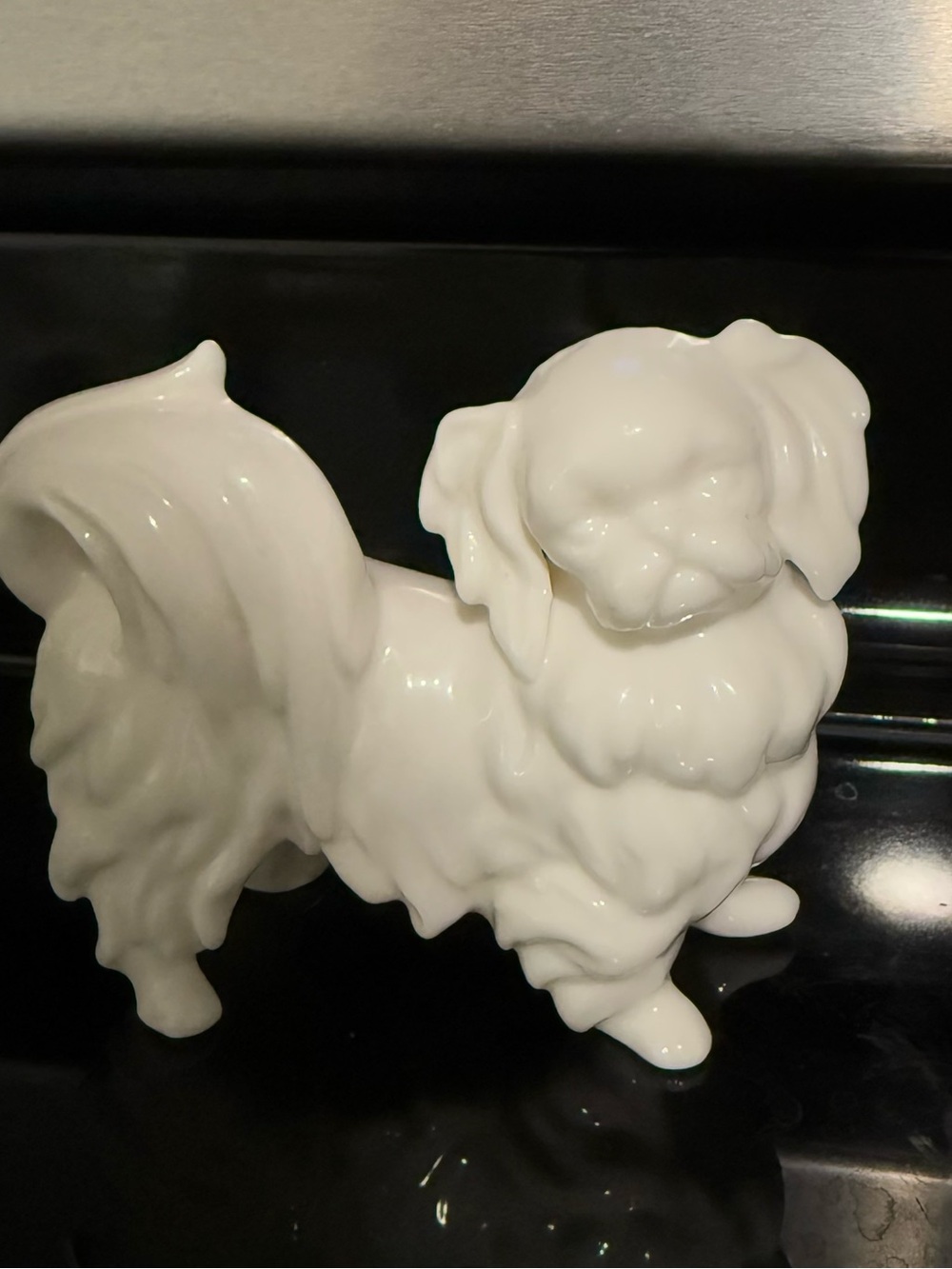 Dog Figurine White Porcelain Fine Quality China Vintage Pekingese Spaniel Unique